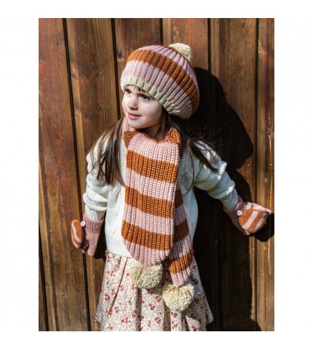 Cosy Striped Knitted Beret Pink 3-6 años rockahula kids