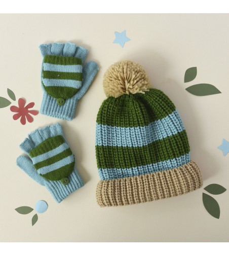 Cosy Striped Knitted Gloves Green 3-6 Years rockahula kids