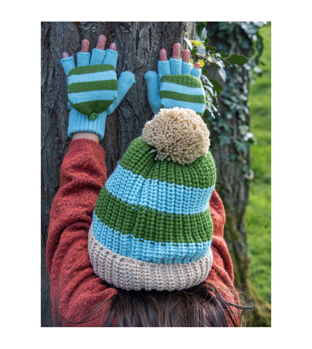 Cosy Striped Knitted Gloves Green 3-6 Years rockahula kids