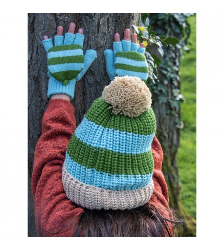 Cosy Striped Knitted Gloves Green 3-6 Years rockahula kids