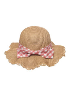 Sombrero de paja con lazo y borde festoneado de cuadros vichy