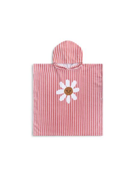 Poncho de playa - Rojo/Blanco - Daisy Flower - 65 x 65 cm
