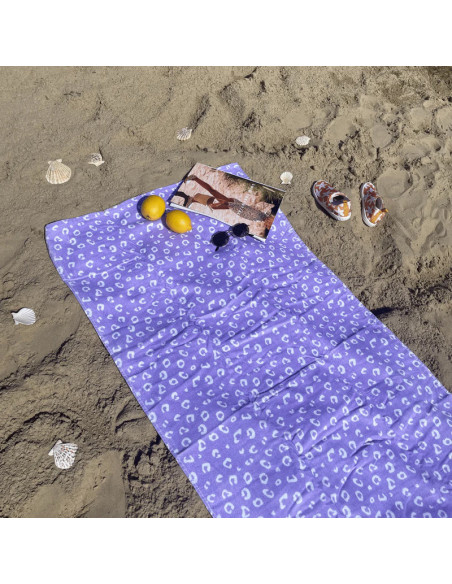 toalla de playa algodón - lila - leopard