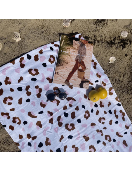 toalla de playa algodón - caqui - leopard - 135 x 65 cm