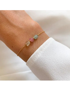Pulsera fina piedras turmalina rosa verde
