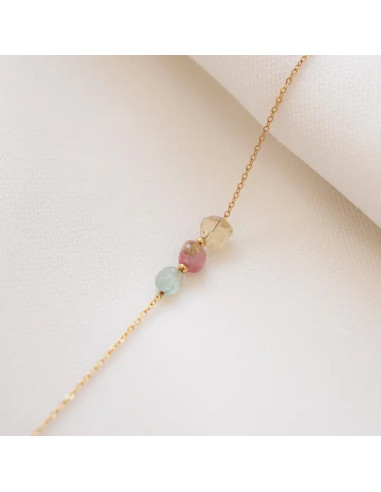 Pulsera de piedras turmalina rosa verde